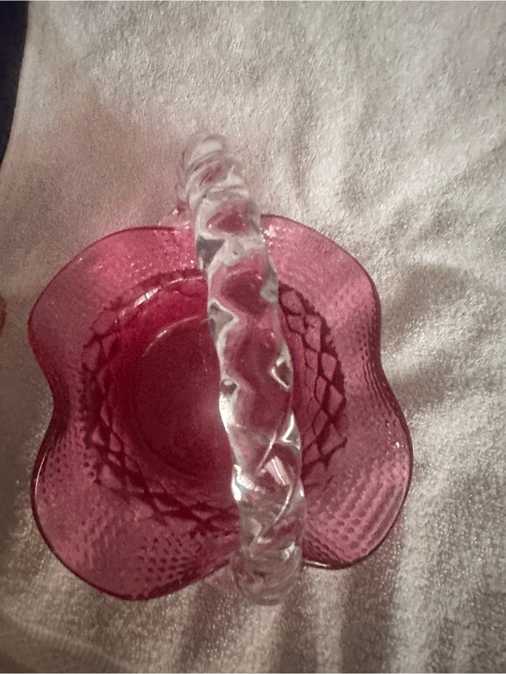 Vintage Fenton Cranberry  Glass basket with berries at bottom of the handle - Picture 7 of 7
